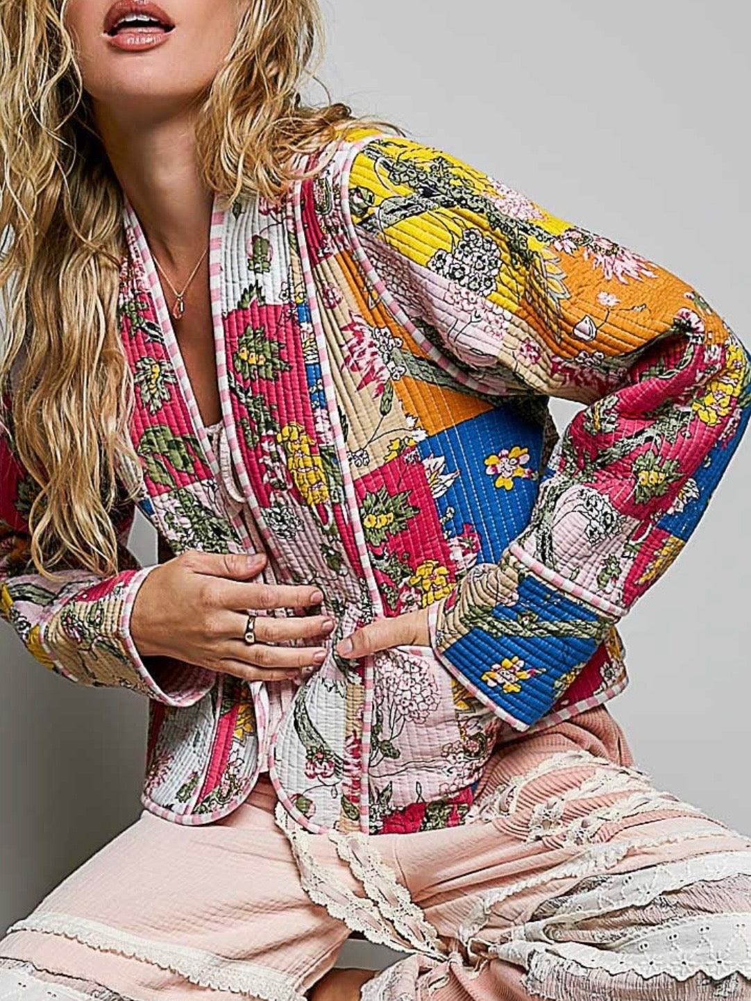 Multicolor Floral Patchwork Quilted Jacket