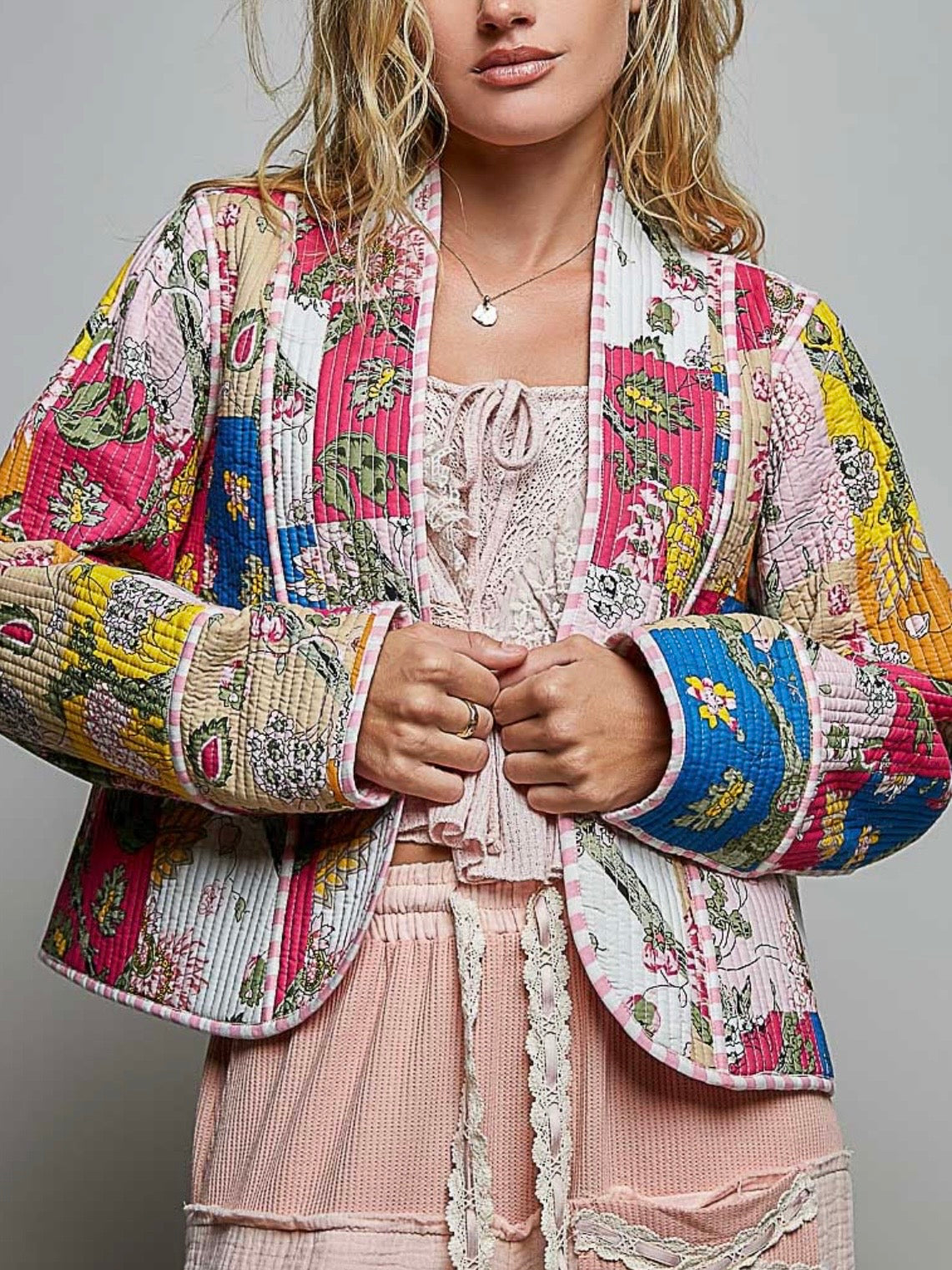 Multicolor Floral Patchwork Quilted Jacket