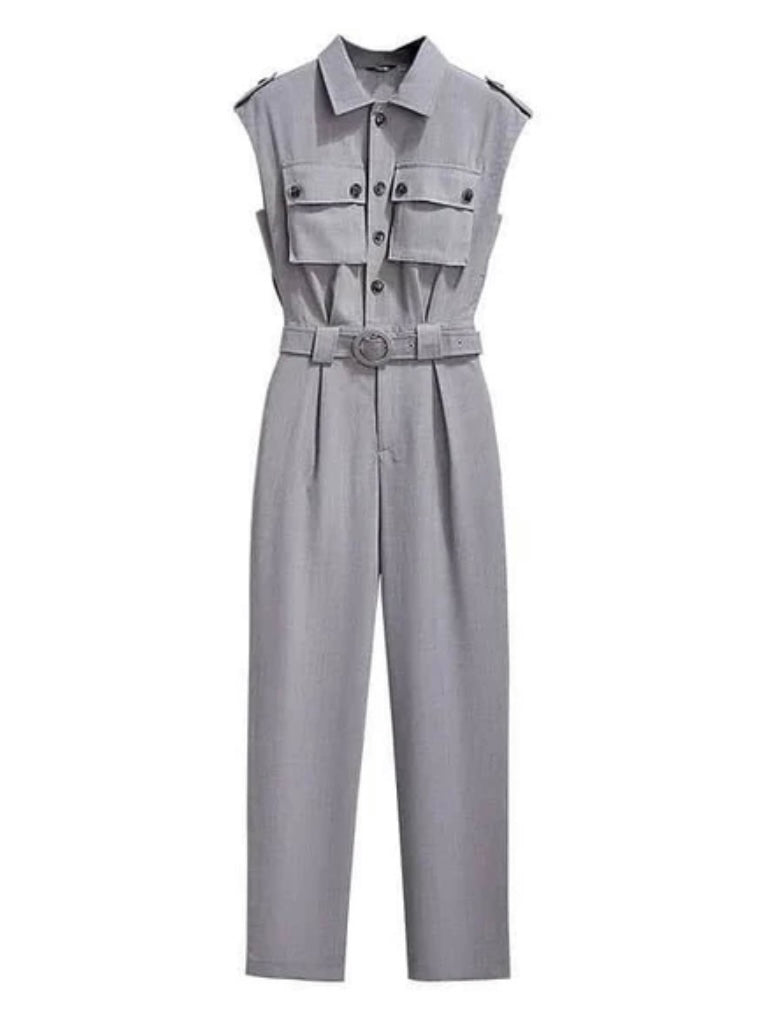 Light gray sleeveless jumper overall