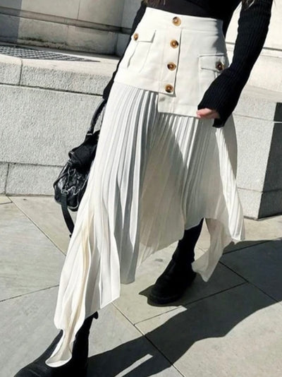Off white pleaded asymmetrical wide midi skirt