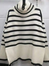 Beige and black striped embroidery sweater
