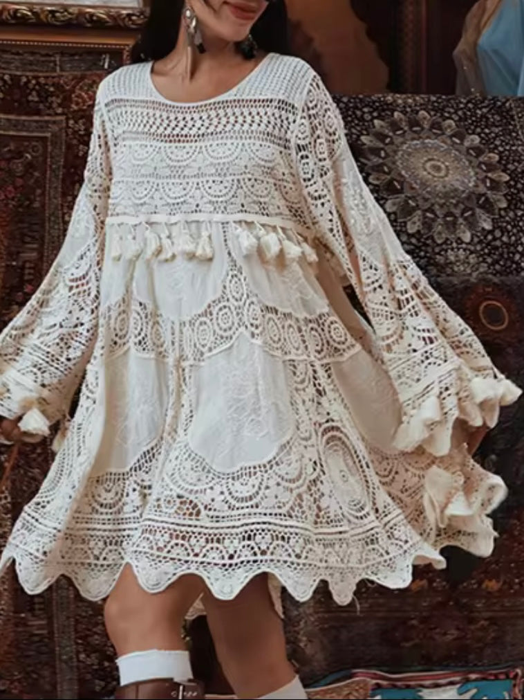 Boho beige mini dress