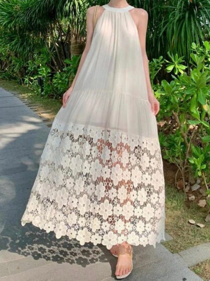 Off white floral lace A-line maxi dress