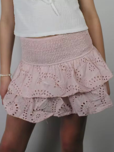 Solid colors lace layered mini skirt