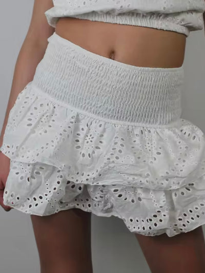 Solid colors lace layered mini skirt