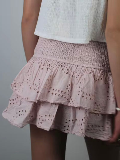 Solid colors lace layered mini skirt