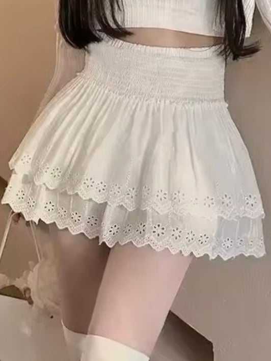 White lace layered mini skirt