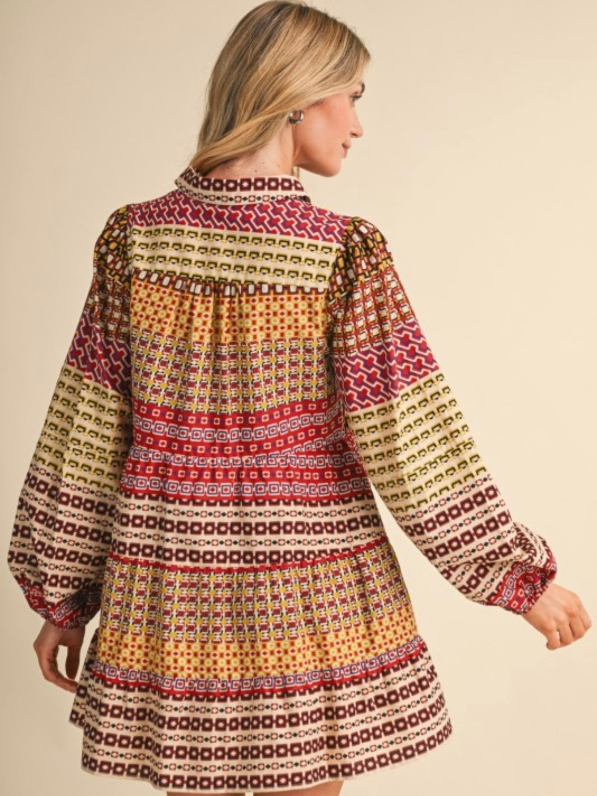 Geometric Print Cotton Mini Shirt Dress