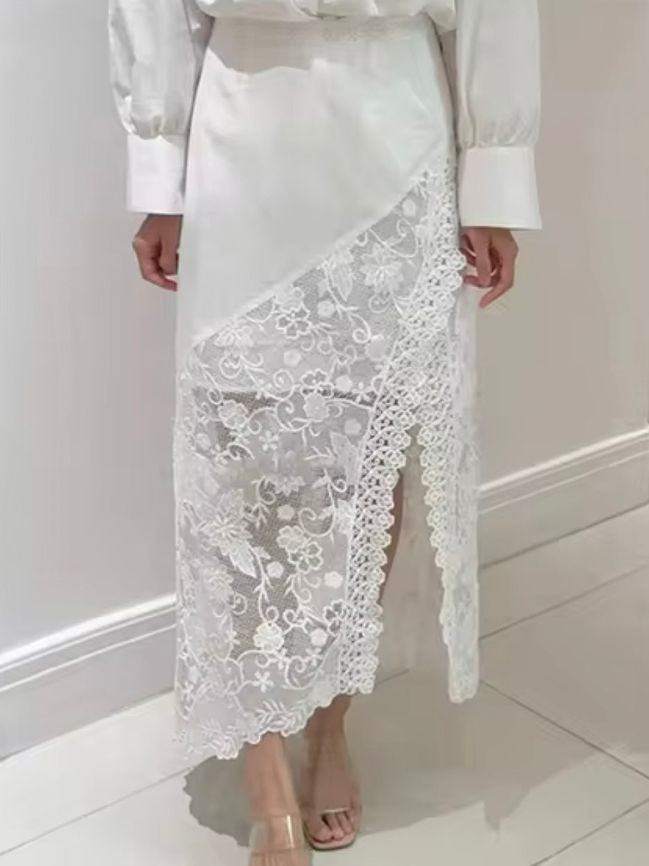 White lace tube midi open skirt