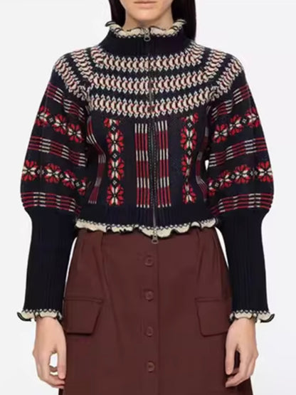 Black, red and white cardigan sweater