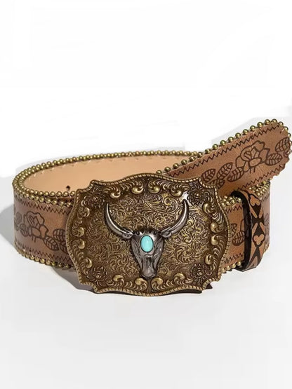 Turquoise stone cowgirl buckle boho belts