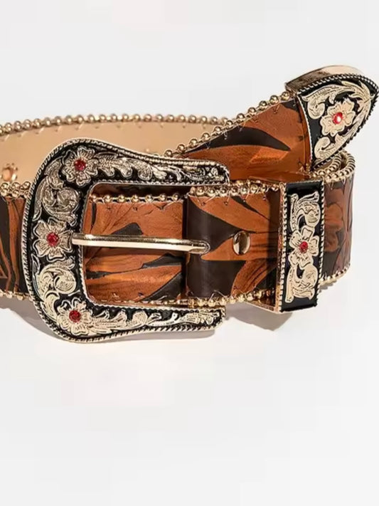 Brown cowgirl buckle boho belts