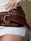 Brown and gold studded wide buckle boho belt