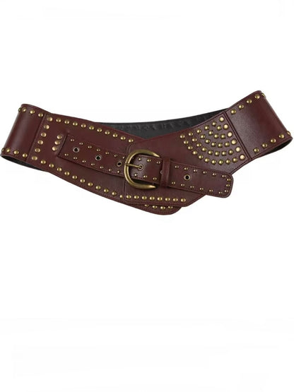 Solid colors and gold studded wide buckle boho belt