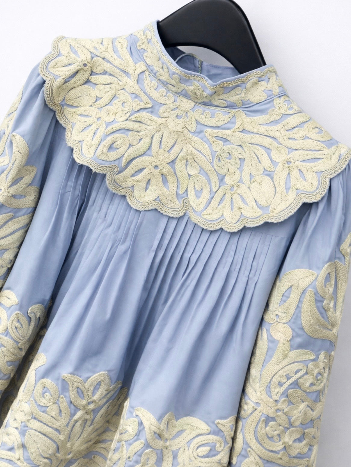 Light blue white big neckline bomber shirt