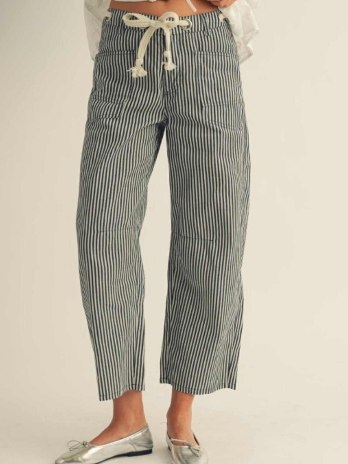 Blue and white striped print Pattern Barrel Pants
