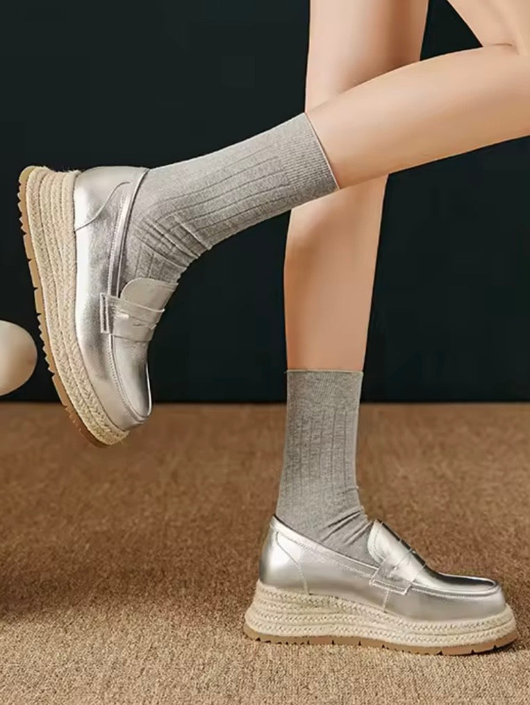 Silver slip on espadrilles platform