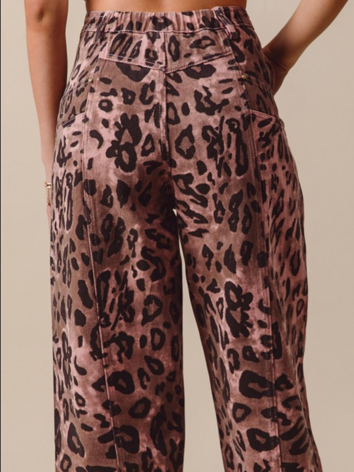 Pink leopard barrel jeans