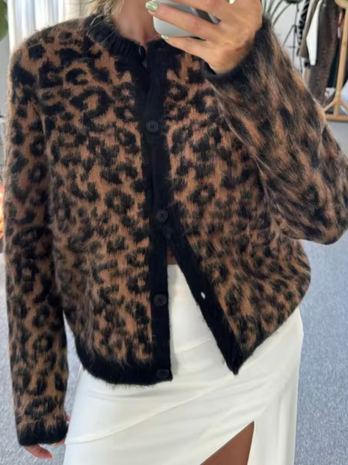 Furry leopard crop jacket