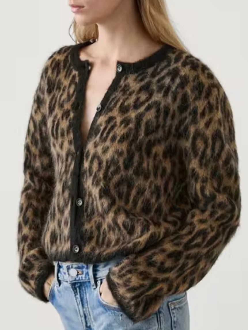 Furry leopard crop jacket