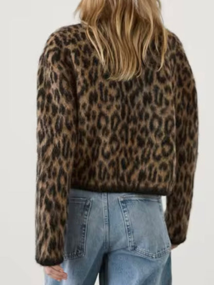 Furry leopard crop jacket