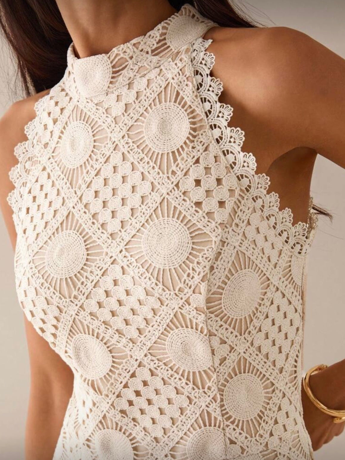 Beige crochet maxi dress