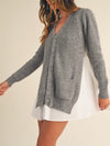 Gray and white mix fabrics top sweater