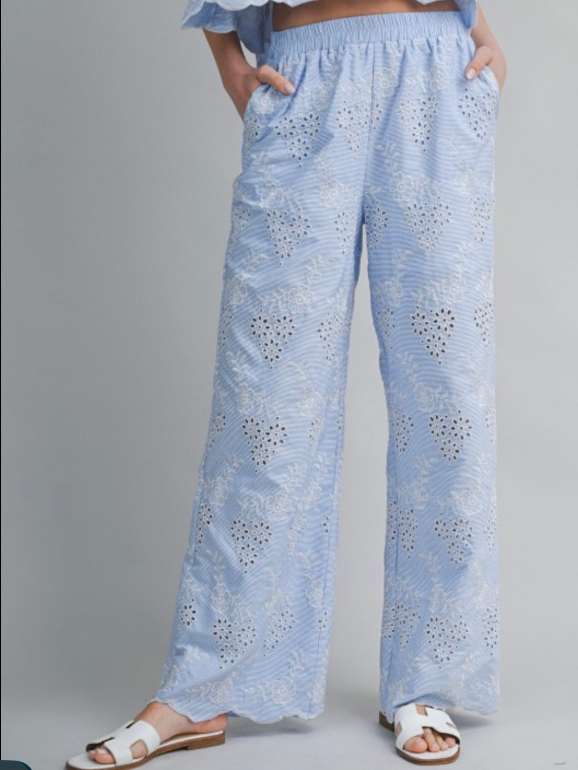 Light blue lace fabric set of 2 shirt and pants