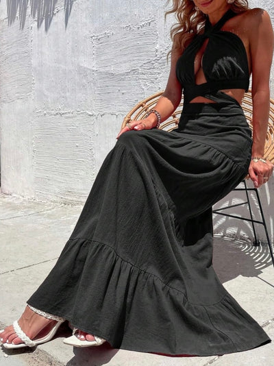 Black sexy bare back maxi dress