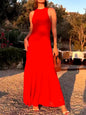 Red solid maxi dress