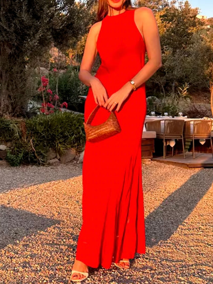 Red solid maxi dress