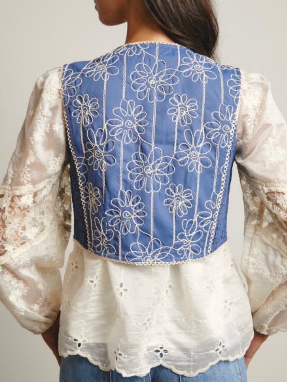 Blue floral Detail Tailored Denim Vest Top