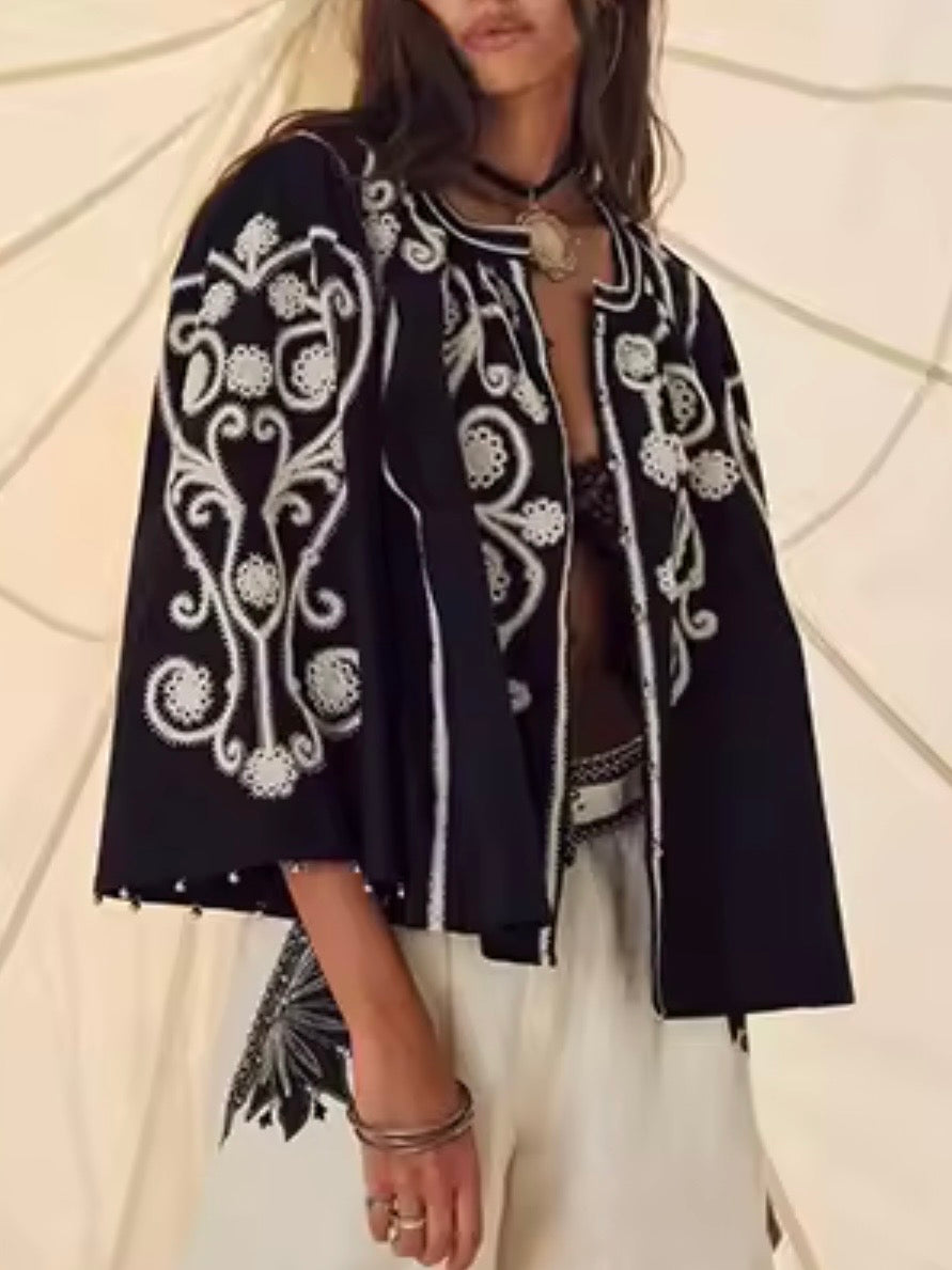 Black embroidered floral shirt