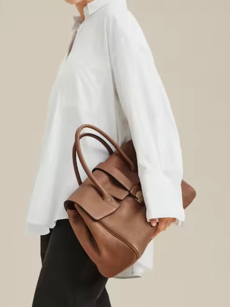 Big bag faux leather flap closure handbag