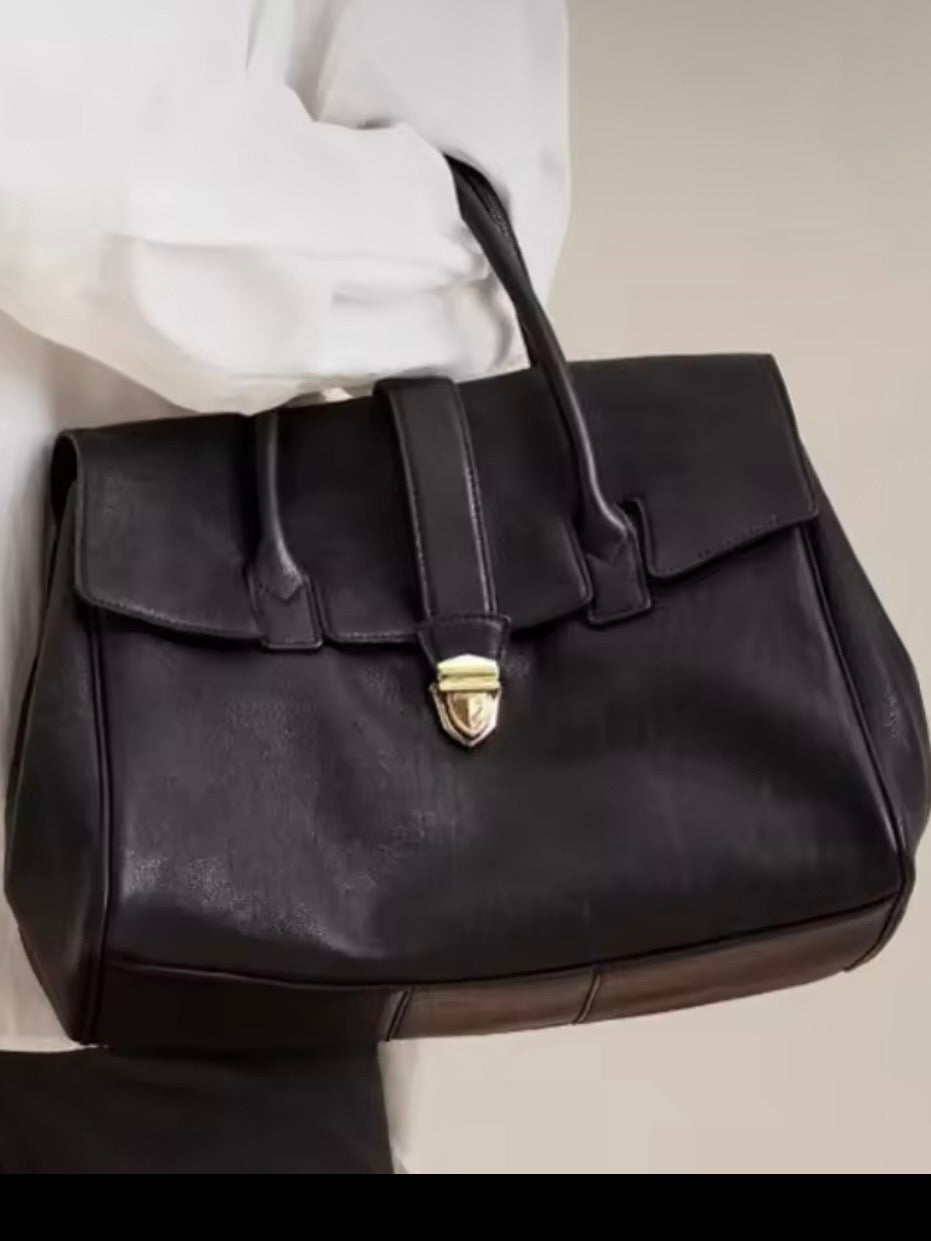 Big bag faux leather flap closure handbag