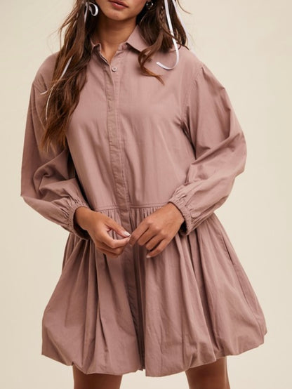 Rose solid color long sleeves bomber mini dress