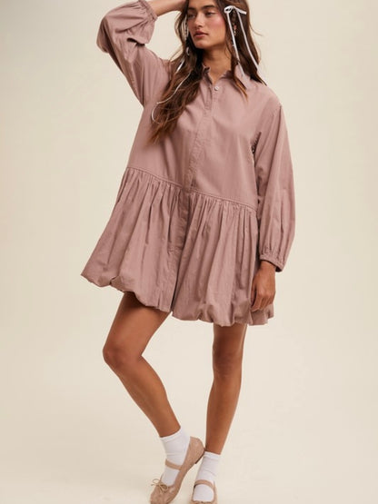 Rose solid color long sleeves bomber mini dress