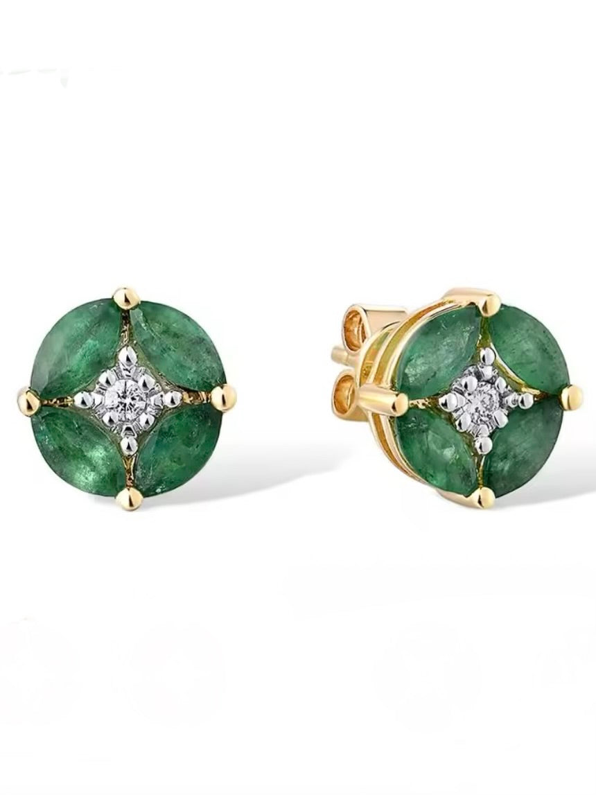 Blue / Green / Red 14k 585 gold studded earrings