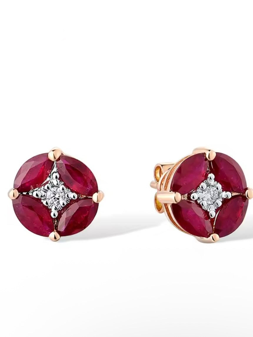 Blue / Green / Red 14k 585 gold studded earrings