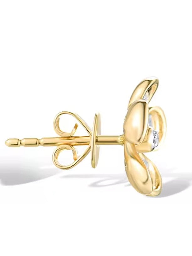 Yellow gold shamrock 14k sparkling diamonds stud earrings