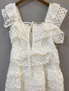 White lace layered cascade maxi dress