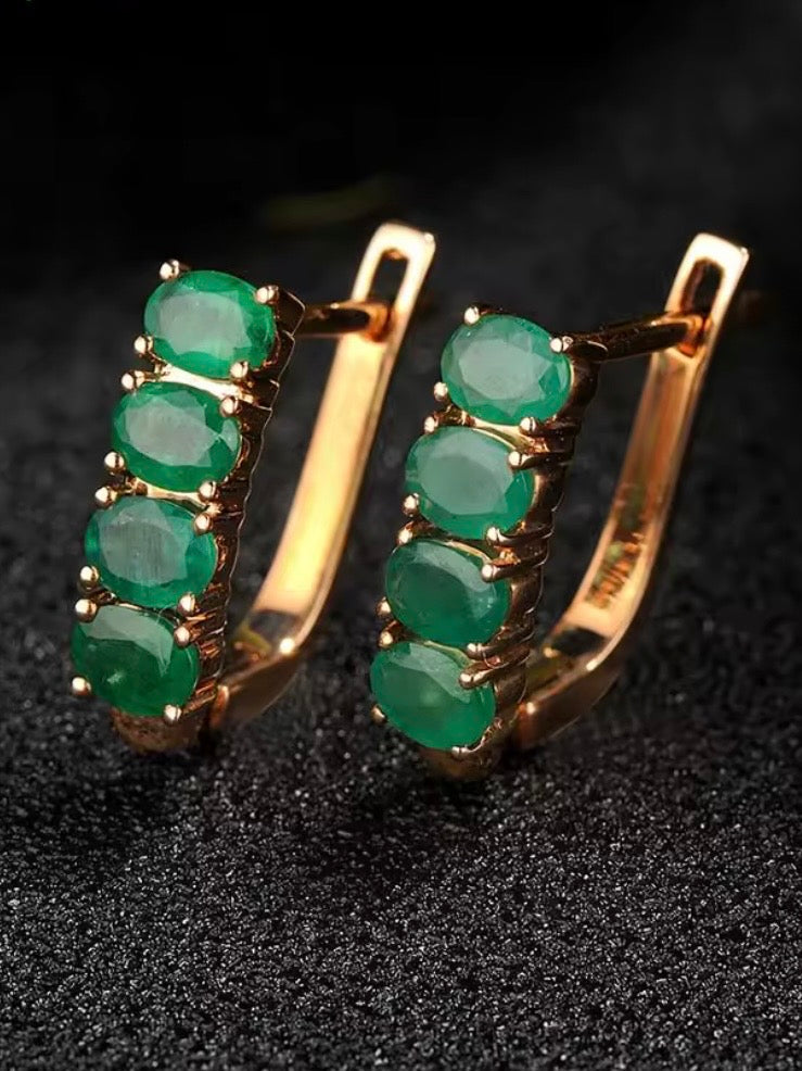Rose gold 14k emerald hoop earrings