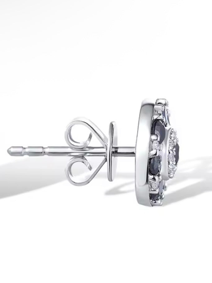 White gold 14k sparkling diamonds and blue sapphire stud earrings