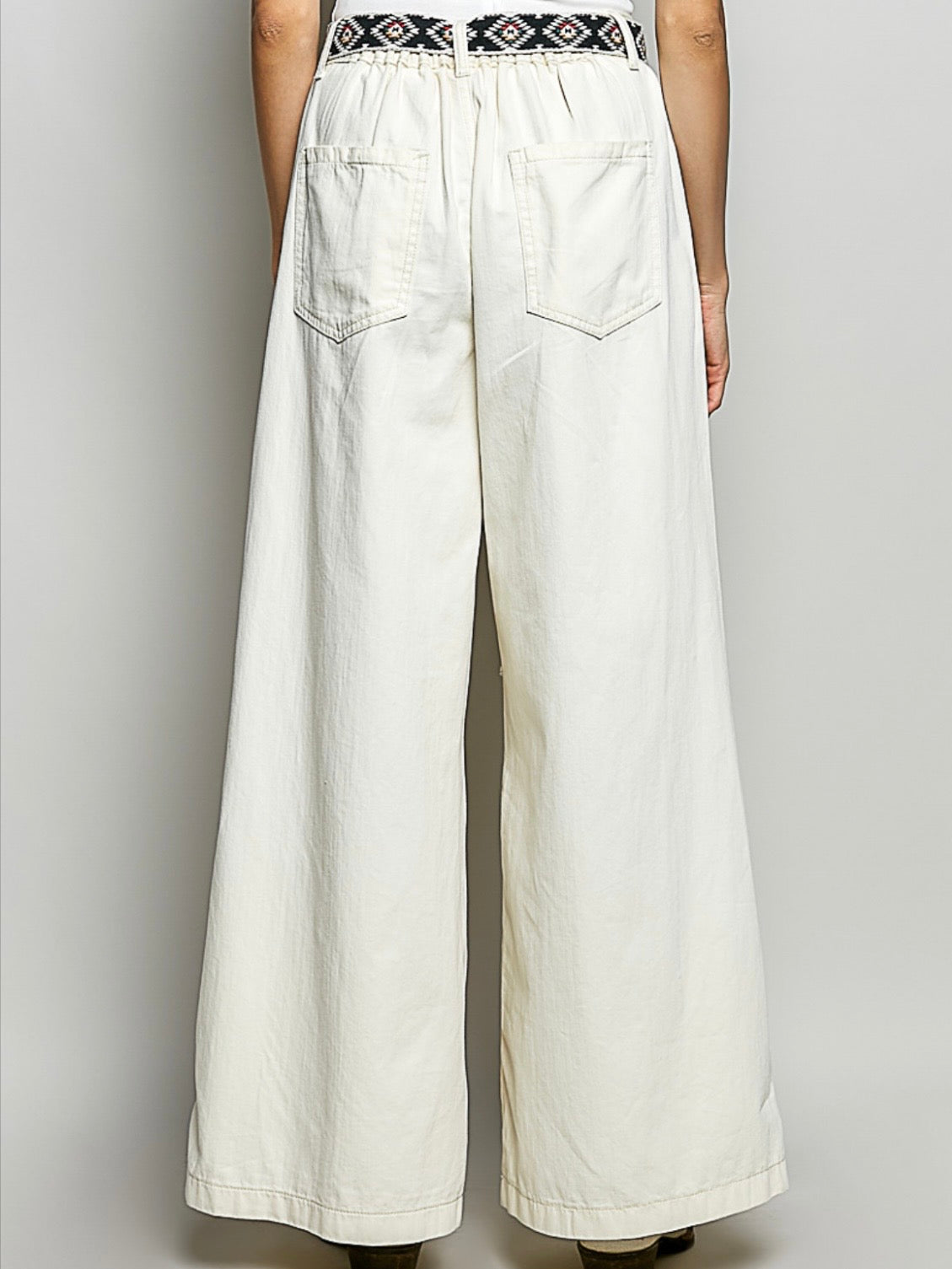 Beige natural studded wide leg jeans pants