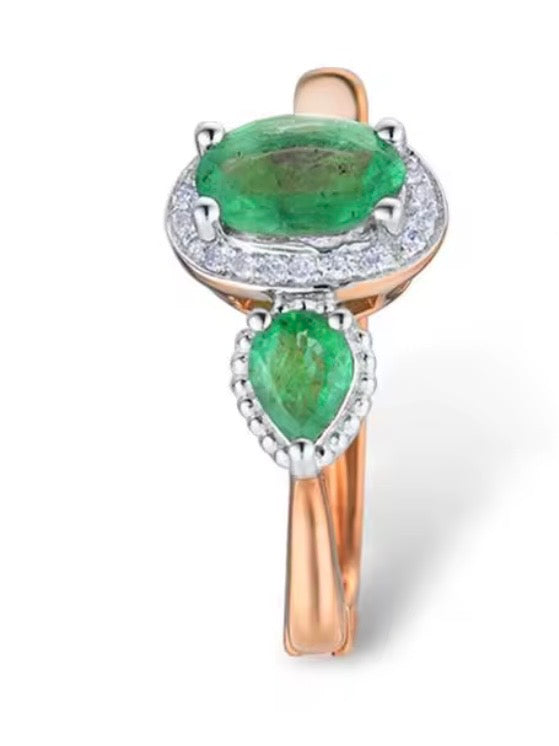 Rose Gold sparkling diamonds and green emeralds loop earrings