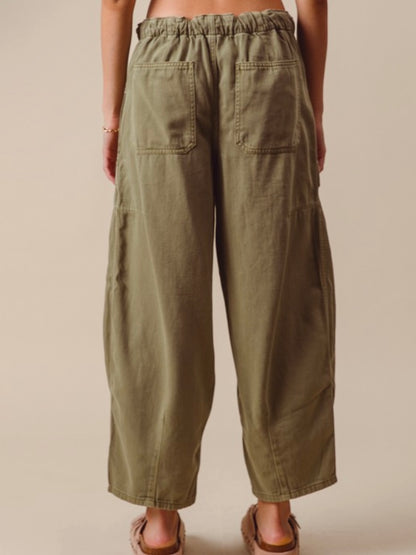 Olive green wide loose patched pockets joggers