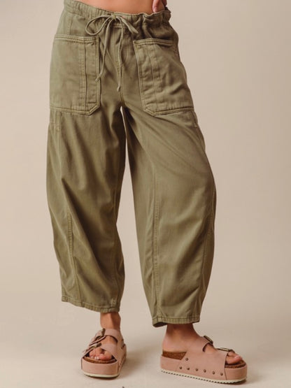 Olive green wide loose patched pockets joggers