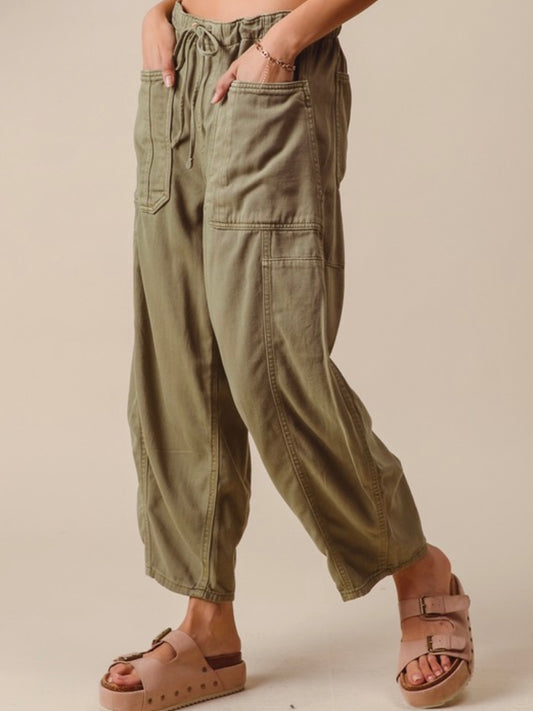 Olive green wide loose patched pockets joggers