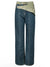 Blue jeans and green crossed strap straight pants