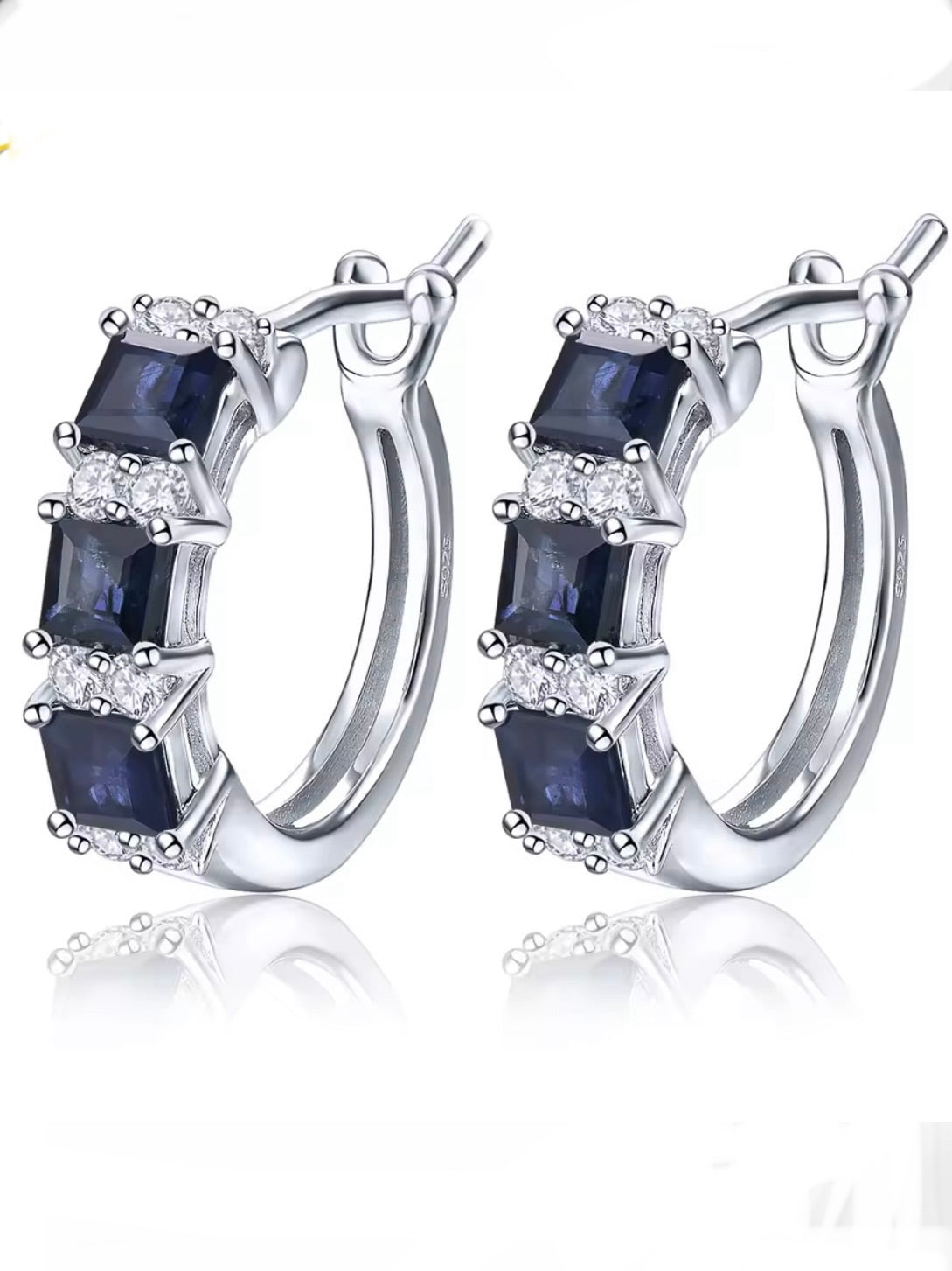 Sterling silver blue sapphire loop earrings
